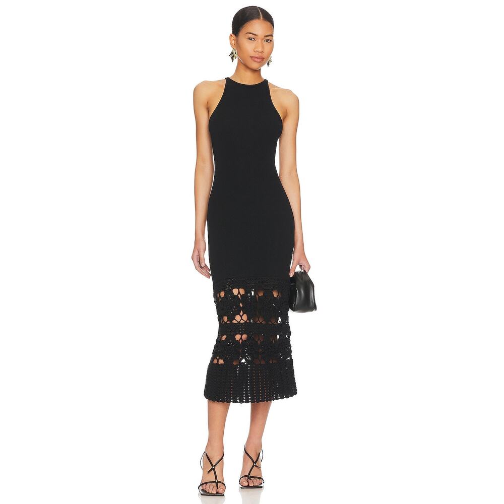 Tularosa x Lindsi Lane Finley Crochet Midi Dress Black Knit Sleeveless Sz M